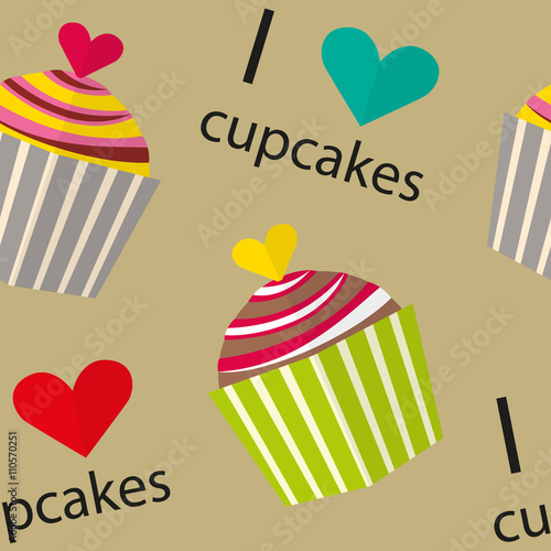 Seamless pattern. I love cupcakes