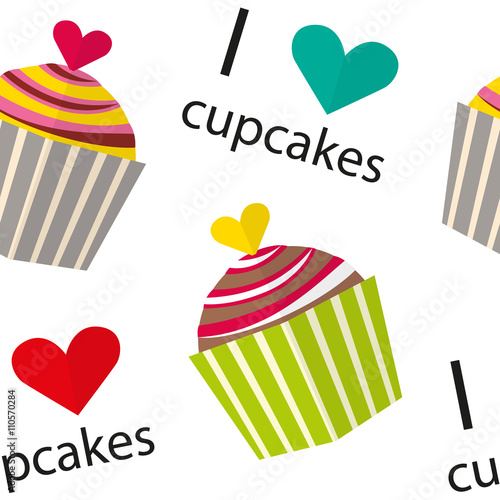 Seamless pattern. I love cupcakes