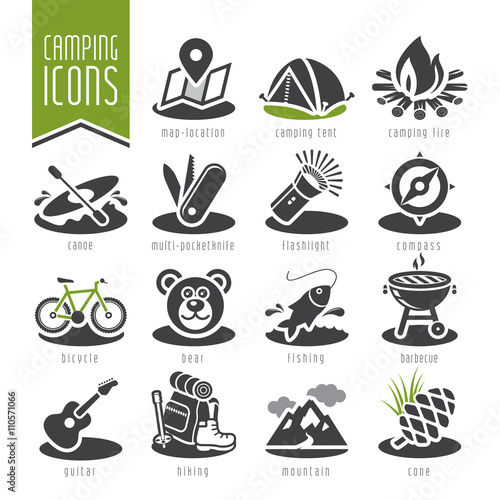 Summer camping icon set