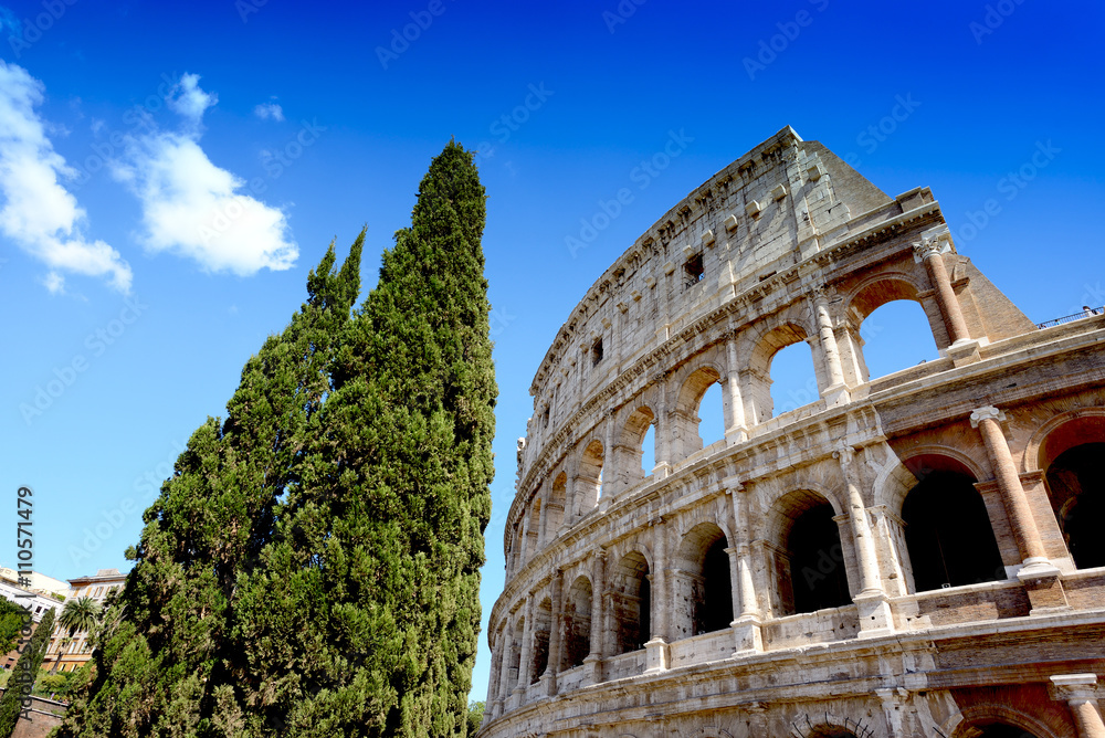 Colosseum aover blue sky background