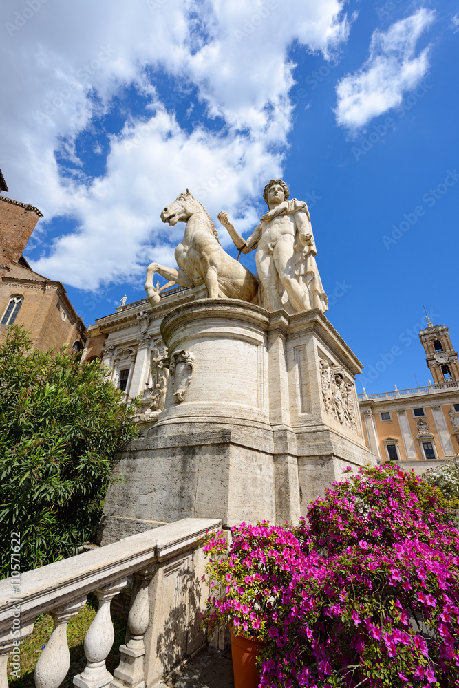 Dioskouros marble statue over the Capitoline Hill in Rome