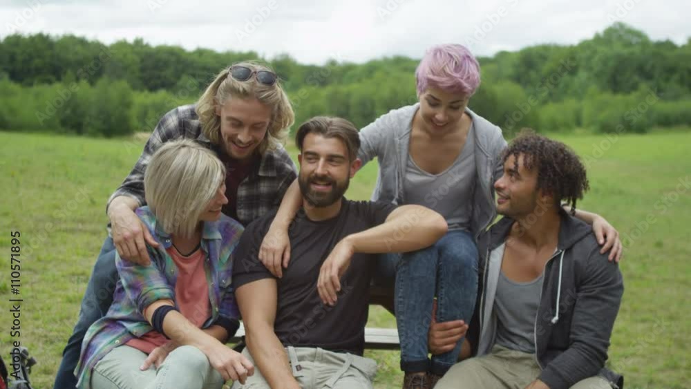 Portrait of happy group of hipster friends outdoors in the countryside. Portrait of happy group of hipster friends outdoors in the countryside.