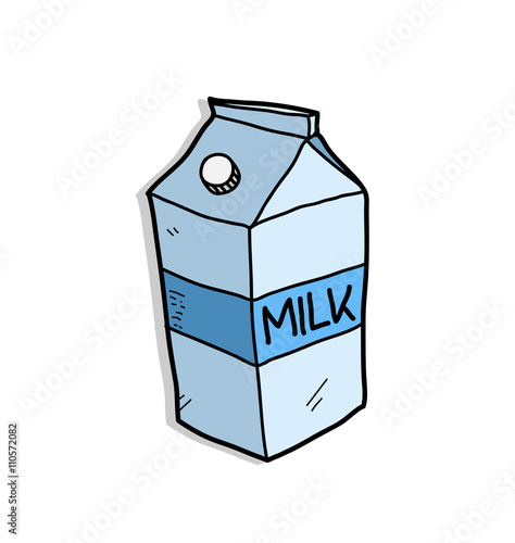 Milk, a hand drawn vector illustration of a milk carton with shadow backdrop (separate group).