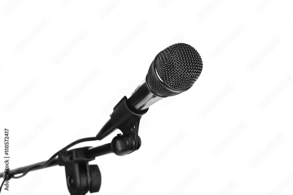 Microphone on stand cutout, isolated on white background Microphone on stand cutout, isolated on white background