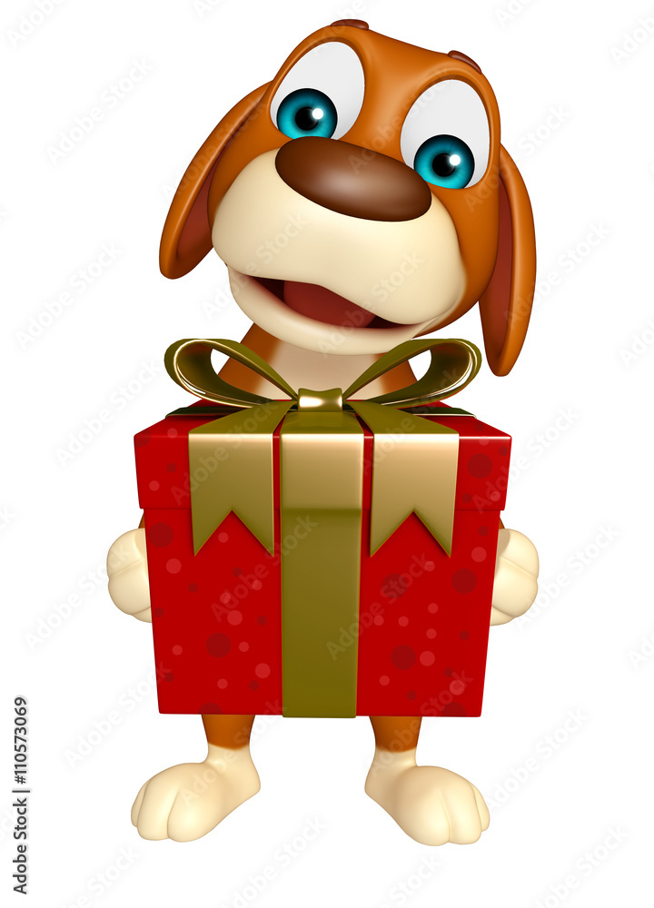  Dog cartoon character  with gift box