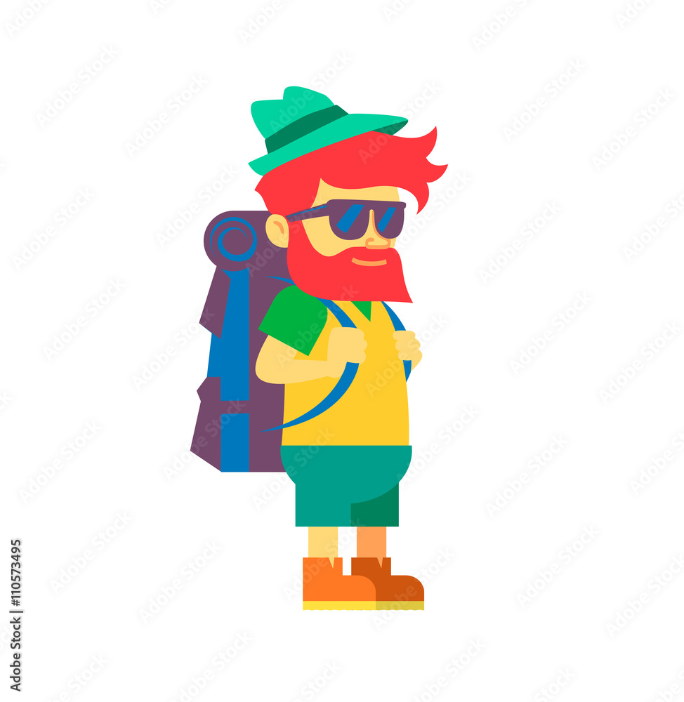Globetrotter young male backpacker traveller with backpack hiking simple flat design vector character illustration Stock Vector | Adobe Stock Globetrotter young male backpacker traveller with backpack hiking simple flat design vector character illustration Stock Vector | Adobe Stock