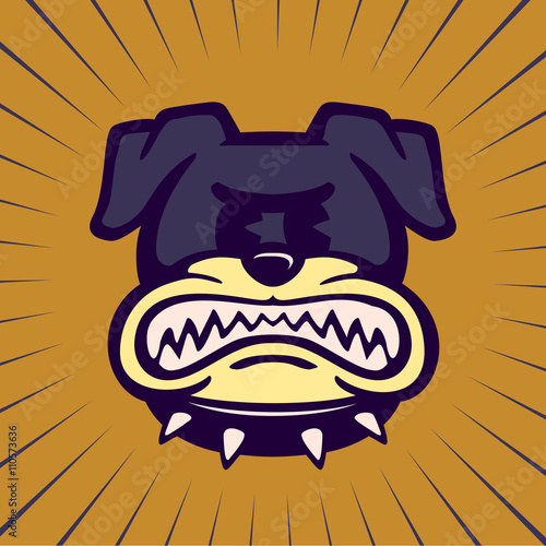 Vintage Toons: retro cartoon angry bulldog character, snarling rabid dog grinding his teeth