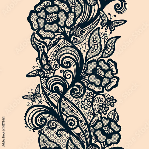 Abstract seamless lace pattern with flowers 