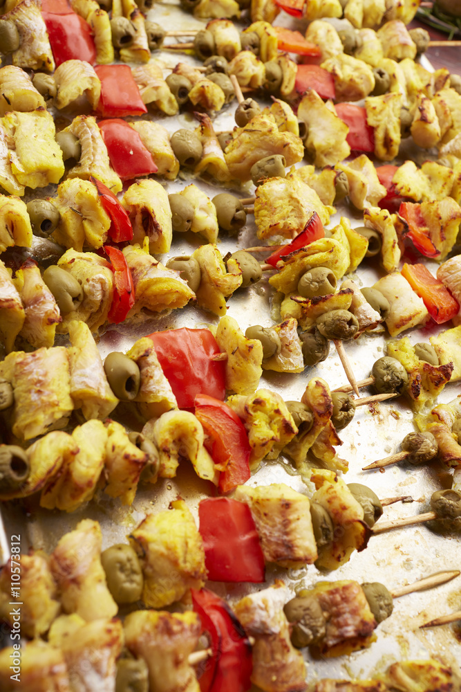 appetizer skewers the fish with vegetables, olives appetizer skewers the fish with vegetables, olives