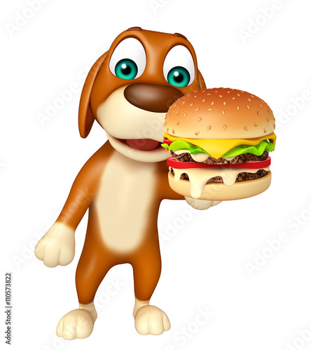 cute Dog cartoon character  with burger