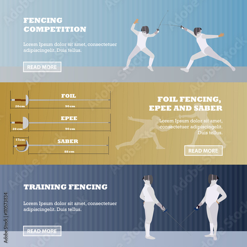 Vector set of sport fencing banners. Games competition concept