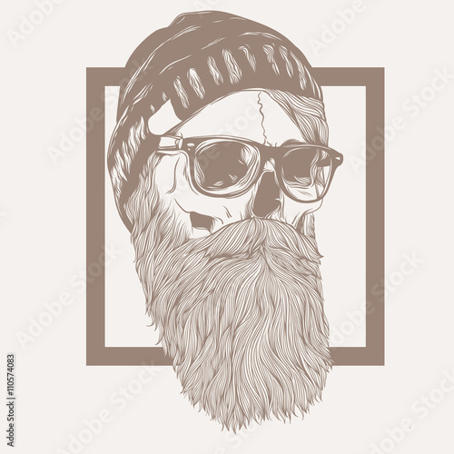 illustration of skull hipster beard