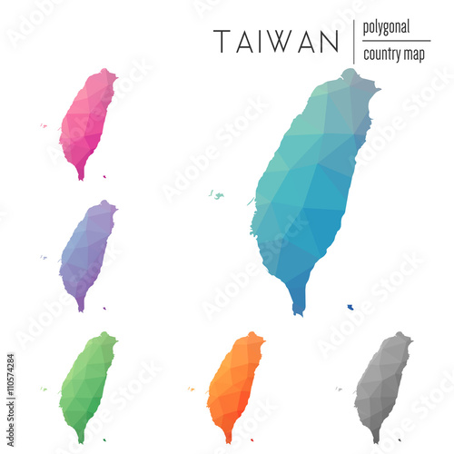 Set of vector polygonal Taiwan, Republic of China maps. Bright gradient map of the country in a low poly style. Multicolored Taiwan, Republic of China map in geometric style for your infographics.