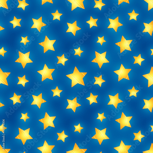 Glossy golden stars on blue  seamless pattern