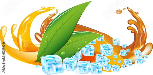 splashes of juice and ice cubes