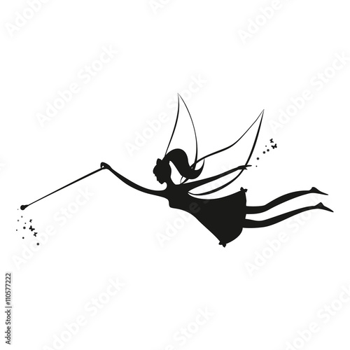 Fairy black silhouette with a magic wand