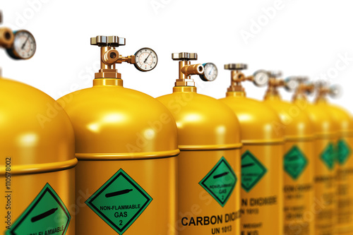 Canvas Print Row of liquefied carbon dioxide industrial gas containers