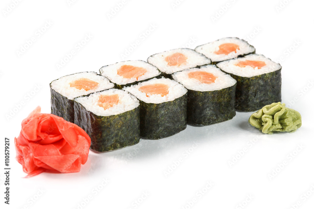 Sake maki roll. Sushi rolls on white background Sake maki roll. Sushi rolls on white background