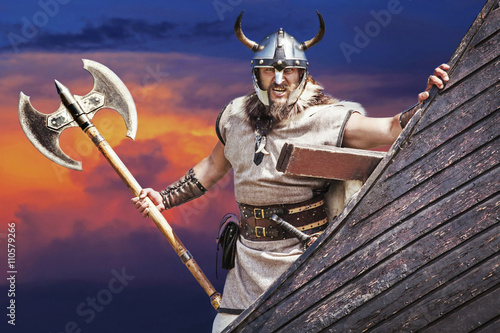 Strong Viking on his ship.