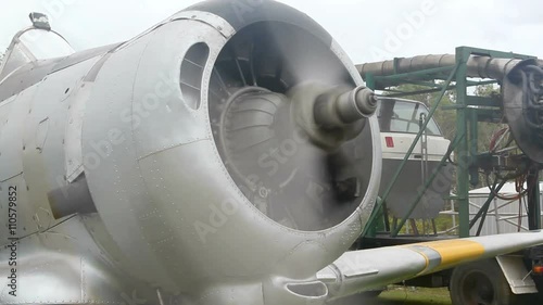 Close up of the propellor spinning on an Australian Wirraway training fighter plane. photo