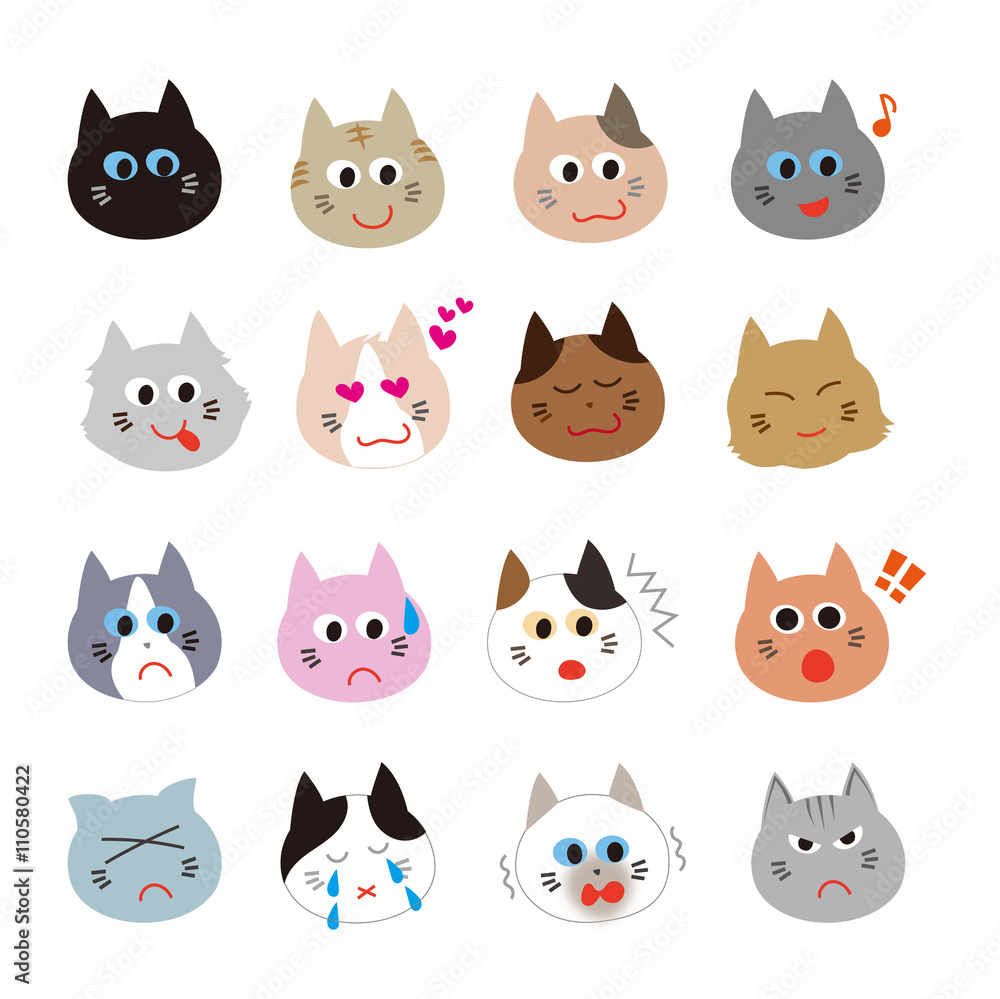 いろいろな種類の猫 表情 セット Stock イラスト Adobe Stock