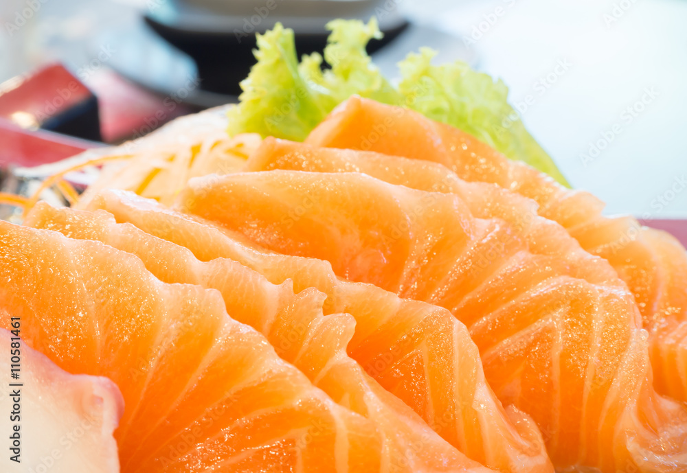 raw salmon sashimi, Japanese food raw salmon sashimi, Japanese food