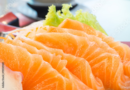 raw salmon sashimi, Japanese food