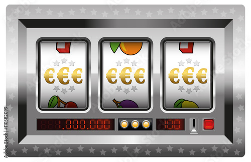 Euro symbols jackpot with silver slot machine. Isolated vector illustration on white background.
