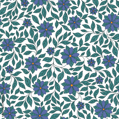 Seamless vector floral pattern with colorful fantasy plants and