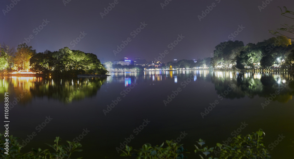 lake hoan kiem at hanoi city night view with lighting lake hoan kiem at hanoi city night view with lighting