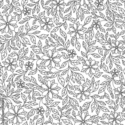 Vector Seamless Monochrome Floral Pattern.