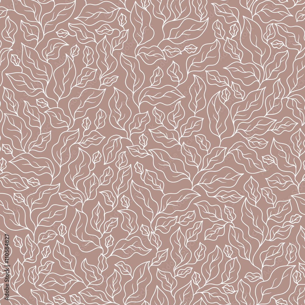 Abstract beige seamless pattern with leaves.