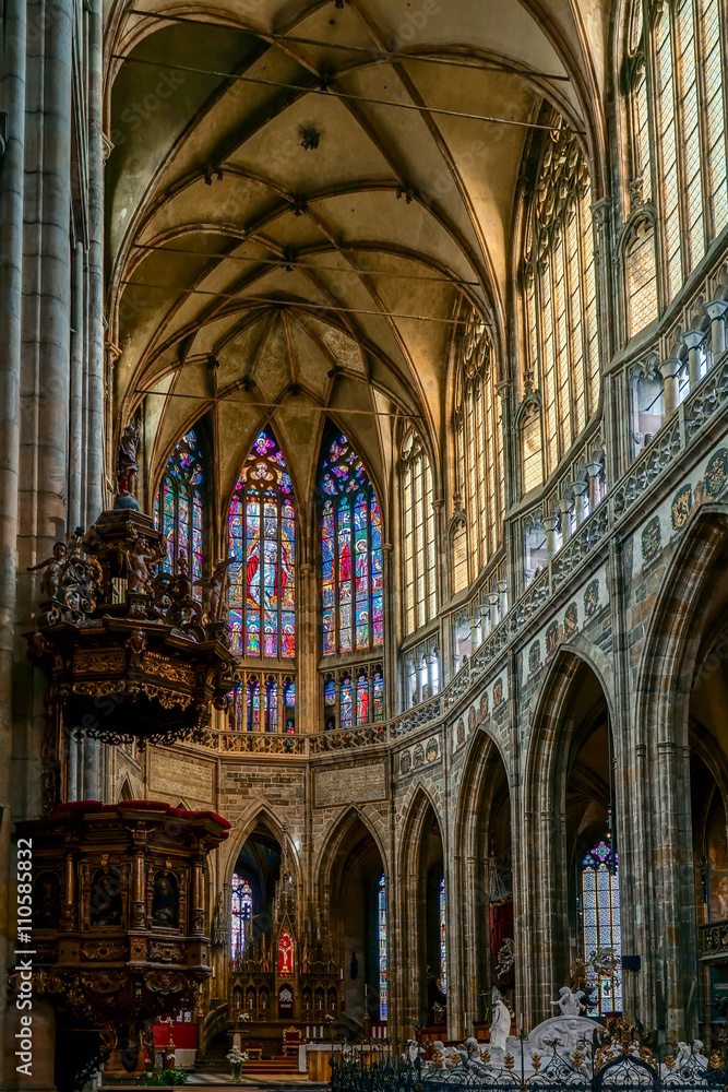 Interior view of St Vitus Cathedral in Prague
