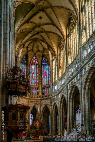 Interior view of St Vitus Cathedral in Prague
