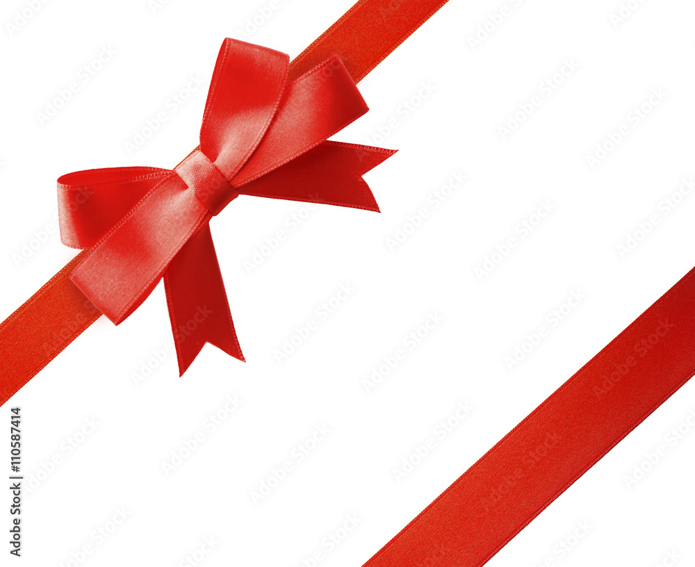 Red diagonal ribbons and bow, isolated on white Red diagonal ribbons and bow, isolated on white