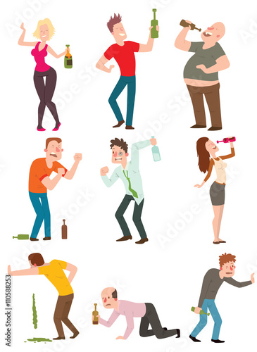 Drunk people vector illustration.