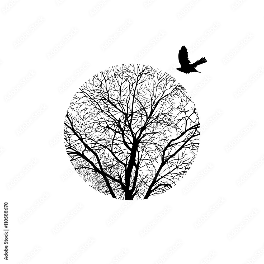 winter tree in a circle - obrazy, fototapety, plakaty 