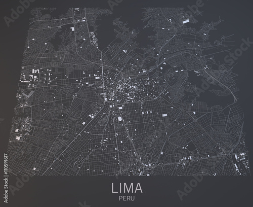 Obraz na plátně Mappa di Lima, vista satellitare, Perù, America
