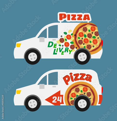 pizza delivery car design in flat style side view