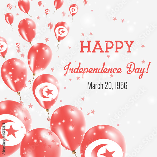 Tunisia Independence Day Greeting Card. Flying Balloons in Tunisia National Colors. Happy Independence Day Tunisia Vector Illustration.