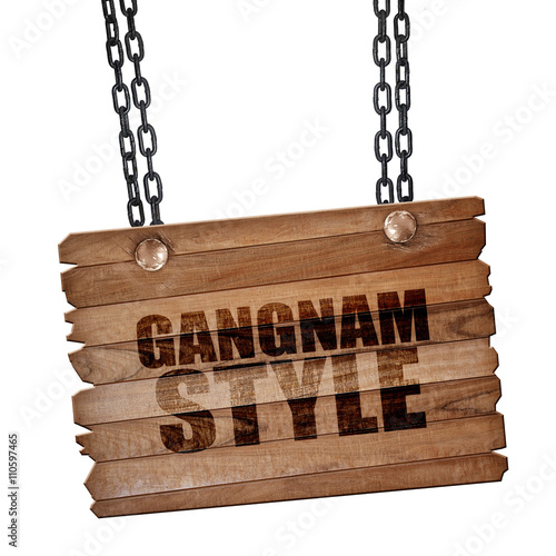 Fototapeta Naklejka Na Ścianę i Meble -  gangnam style, 3D rendering, wooden board on a grunge chain