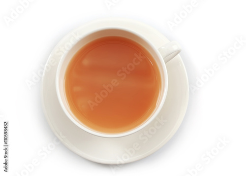 Tea with milk on white background.