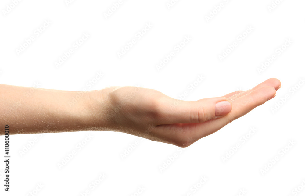 Open palm hand gesture on white background Open palm hand gesture on white background