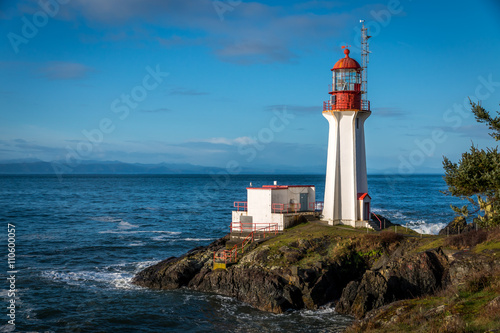 Sheringham Lighthouse on Vancouver Island British Columbia Canada on a beautiful spring morning.