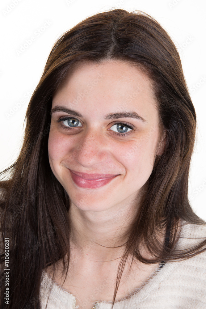 Smiling young woman portrait Isolated on white. Smiling young woman portrait Isolated on white.