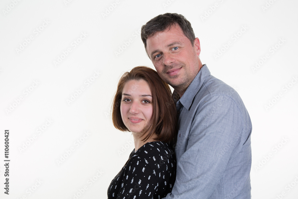 Dad with his adult or teen daughter, isolated on white Dad with his adult or teen daughter, isolated on white