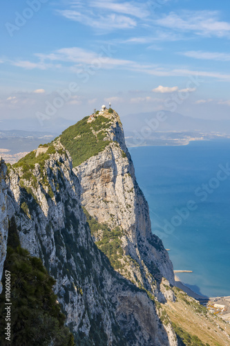 View of rock in Gibraltar with copy space on sea surface