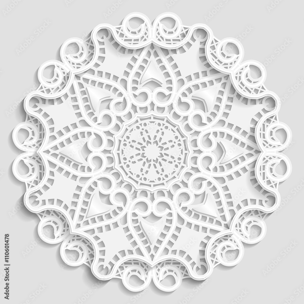  3D  mandala, lacy paper doily, decorative flower, decorative snowflake,  lace pattern, arabic ornament, indian ornament, vector