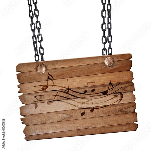 Fototapeta Naklejka Na Ścianę i Meble -  Music note background, 3D rendering, wooden board on a grunge ch