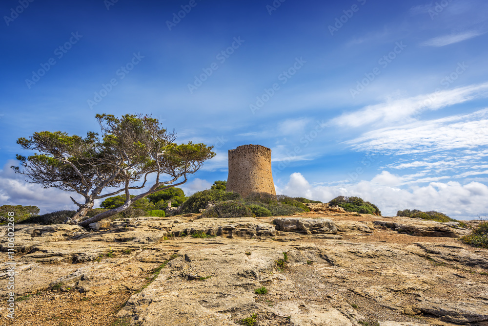 Torre de Cala Pi, medieval watchtower on the coast of Cala Pi